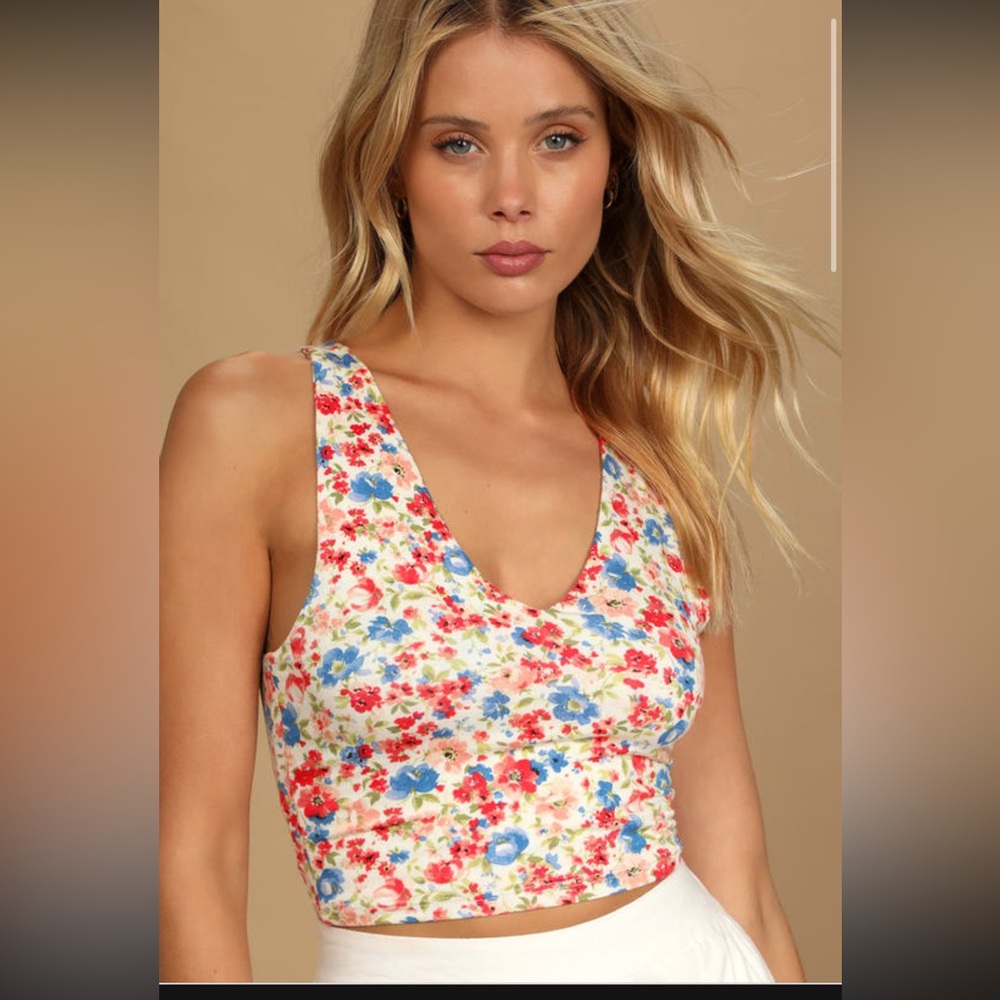 Lulus Multi Floral Crop Top Jersey knit. Size small.